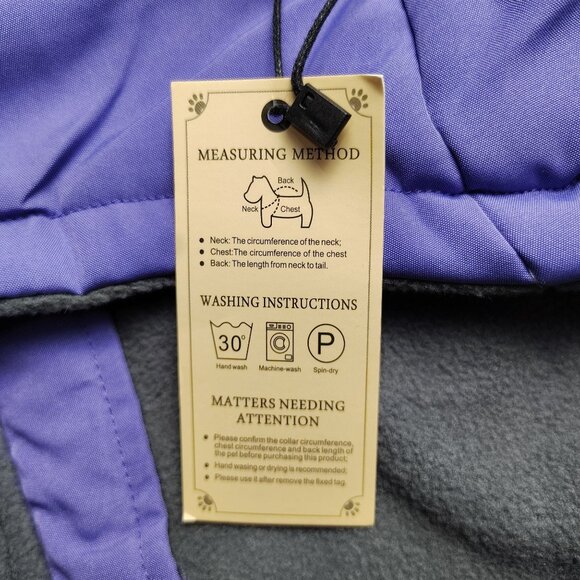 XXL Dog Purple Coat With Fleece Lining Zipper Closure and Snap Pockets - Picture 5 of 6